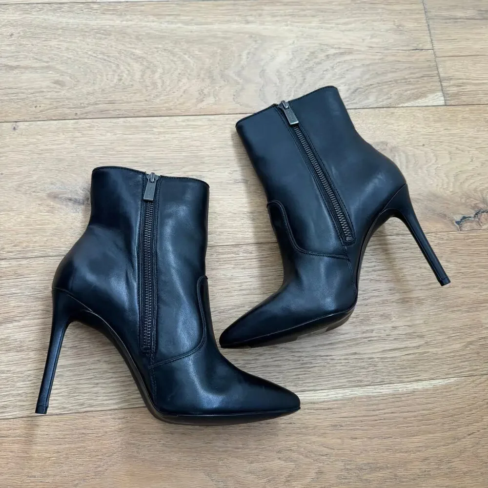 MICHAEL Michael Kors Rue Black Leather Stiletto Ankle Booties size 7.5
